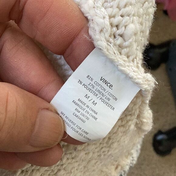 Vince Marl Color-block Sweater Cream Gray Women’s Medium Cotton Linen - Picture 7 of 9